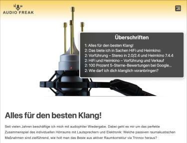 Rotor-Auswahl-Menü im Screenreader Apple VoiceOver: Zustand Navigation nach Überschriften auf beispielhafter Website audio-freak.de